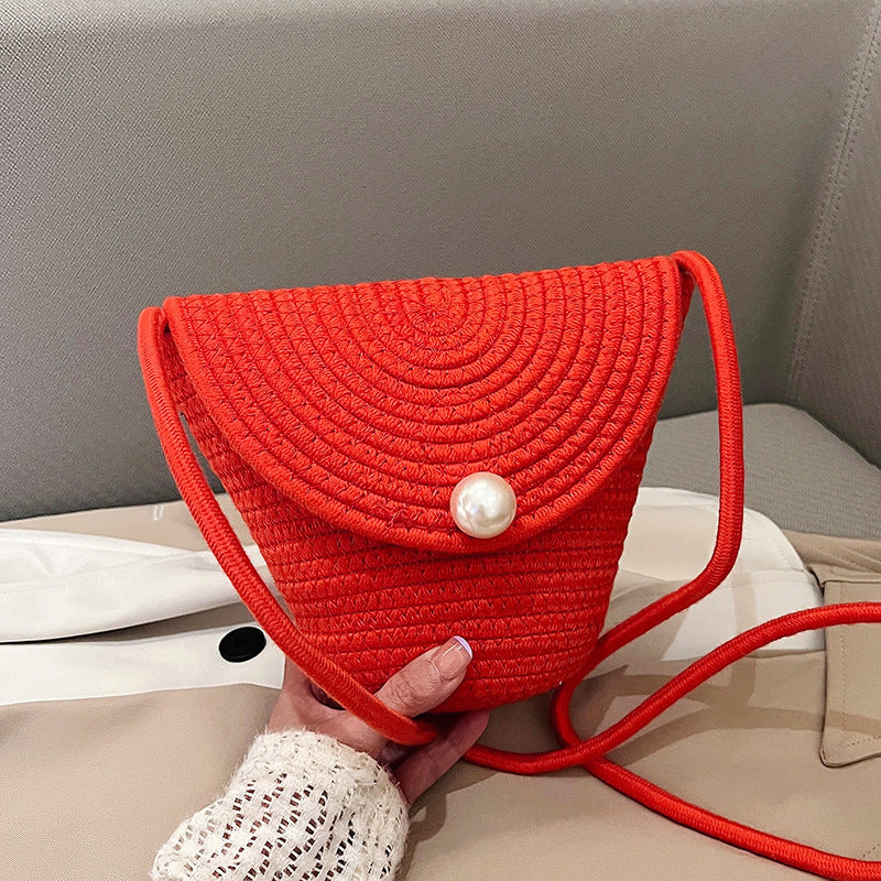 Wholesale Straw Woven Pearl Flip Small Bags